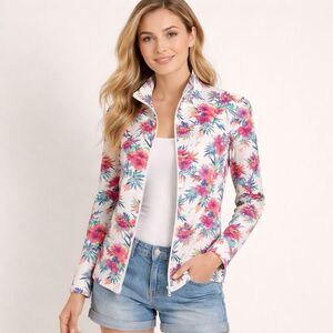 Tommy Bahama Women’s Floral Zip Up Jacket XS Petite Tropical Print Cotton